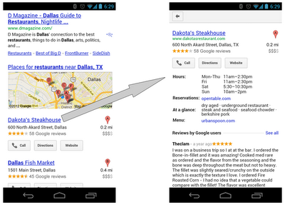 Google mobile local results